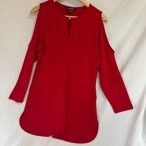 Ralph Lauren woman’s size med red dressy shirt open shoulders 95% poly